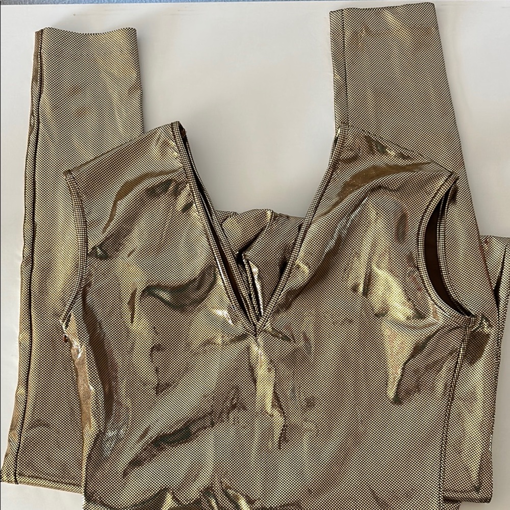 BethelHelena Bare Jumpsuit in Gold Metallic size S - Picture 5 of 7